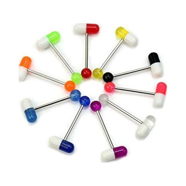 Material: 2 DPWOUM Set di 10 piercing a forma di pillola di colore casuale, per lingua, capezzolo, lingue e capezzoli, gioielli eleganti e pratici, 2