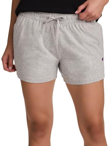 Champion Women's 4" Lounge Shorts, Standard Fit, Lightweight, Available in Regular and Plus, Oxford Gray Heather - C Logo, Medium