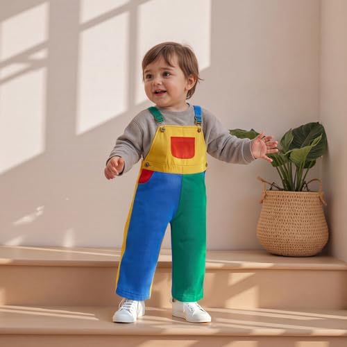 Fernvia Toddler Kids Baby Boy Girl Contrast Color Overalls Pants Clothes 2T 3T 4T 5T Adjustble Shoulder Strap Romper Workwear2