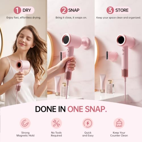 BOWEI High-Speed Ionic Hair Dryer, 110,000 RPM with Magnetic Wall Mount | Fast-drying hair dryer with 200M negative ions, quiet 49dB operation, lightweight design & magnetic concentrator for styling. - image 3