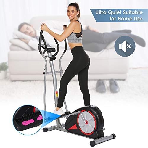 Elliptical Machine Magnetic Elliptical Training Machines with LCD Monitor Smooth Quiet Driven Pulse Rate Grips Elliptical Exercise Machine for Home Gym Office Workout (Black)