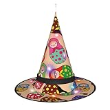 ZORIN Sombrero de brujas de Halloween brillante para adultos, sombreros de mago con luces, disfraz lindo Matryoshka con expresión, sombrero de brujas, decoración de disfraces de Halloween para fiesta