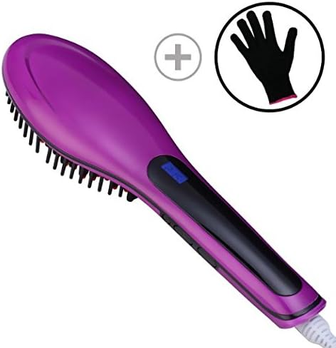 Purple Hair Straightener Brush,Magic Silky Straight Hair Styling, Anion Hair Care,Anti Static Ceramic/Scald, Zero Damage,Massage Straightening /Detangling Hair Brush with Heat Resistant Glove