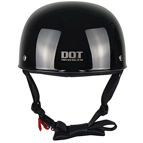 Baseball Cap Motorcycle Helmet,Dot Approved Vintage Open Face Unisex-Adult Half Helmets For Scooter Moped Cap Street Cruiser (Bright Black, Medium) #TOP3