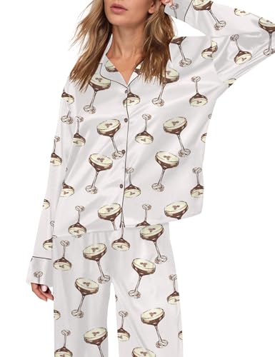 Image of SHESHOW Satin Pajamas for Women Set Long Sleeve Button Down Sleepwear 2 Piece Nightwear Women Pjs Sets Size XS-XXL