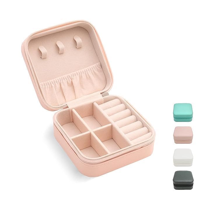 Image of Mini Jewellery Organizer Box with Zipper Storage Case for Rings Earrings Necklace Bracelet Travel Storage Jewellery Holder with Compartments (Pack of 1| Multicolor)