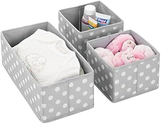 mDesign Set of 3 Children'S Room Storage Boxes - Fabric Storage Boxes for Babies - Also Suitable as a Children'S Wardrobe Organiser - Light Grey and White