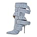 onlymakerheels Multi Buckle Strap Mid Calf Boots Pointed Toe Belts Stiletto Heeled Boots Blue Size15