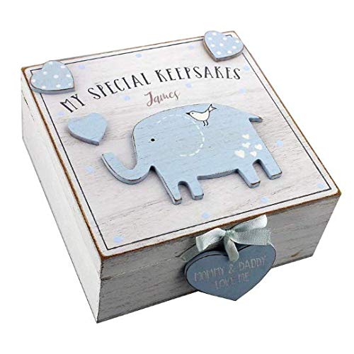 Boîte à souvenirs bébé garçon éléphant bleu : cadeau de naissance idéal