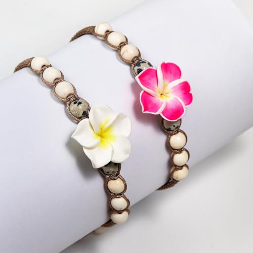 Image of Caiyao 2pcs Lovely Hawaiian Plumeria Rubra Anklet Bracelet Tropical Flower Bohemia Luau Beach Party Accessories for Women