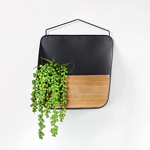 Auldhome Wood And Black Metal Wall Pockets (2-Pack, Black); Boho Farmhouse Decor Vases/Greenery Wall Planters/Baskets/Pocket Shelves #TOP5