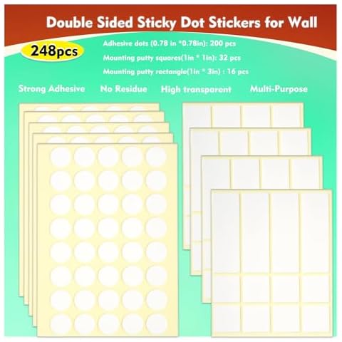Double Sided Dots Stickers Sticky Tack Posters Wall 248pcs Clear Putty Hanging Picture Strips No Residue Adhesive Mounting Tape for Festival Decoration Art Craft Party Supplies Cover