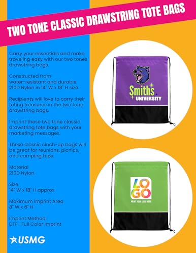 USMG Two Tone Classic Drawstring Tote Bags with Full Color Imprint for Marketing & Events2