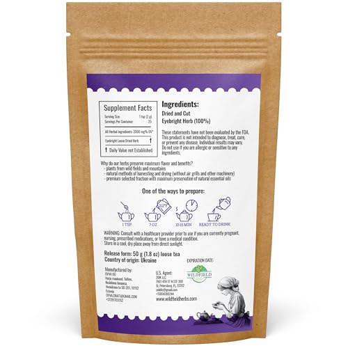 Image of 1.8 oz Eyebright Herb Tea Eyesight Tea (Euphrasia) -Tea Bags Eye Bright 50g