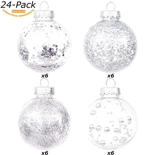 Sea Team Shatterproof Clear Plastic Christmas Ball Ornaments Decorative Xmas Balls Baubles Set With Stuffed Delicate Decorations (70Mm/2.76 Inch 24-Pack, Silver) #TOP1
