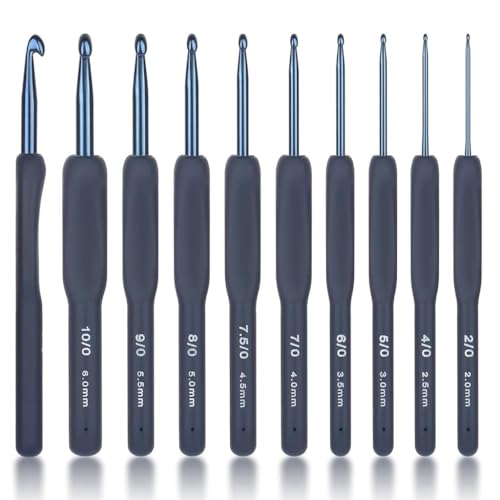 Image of VIRADHAM 9-Piece Ergonomic Crochet Hook Set - Aluminum Crochet Hooks with Soft Grip Handles, Sizes 2.0mm-6.5mm, Dark Blue Crochet Kit for Beginners & Professionals (9Pcs Dark Blue)