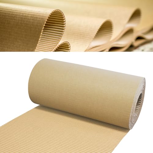 Image of Corrugated Cardboard Roll 12 x 196 Inch Single Face Corrugated Cardboard Roll Shipping Corrugated Roll Heavy Duty Large Paper Corrugated Wrap for Packing Storage Shipping DIY, Brown, 2 Roll