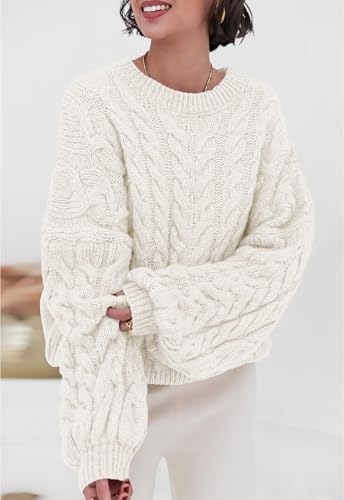 Image of PRETTYGARDEN Womens Sweaters Spring 2026 Cable Knit Long Sleeve Crewneck Oversized Sweater Chunky Pullover Loose Outfits