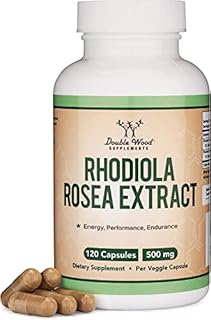 Rhodiola Rosea Supplement 500mg, 120 Vegan Capsules (Manufactured and Tested in The USA, 3% Salidrosides, 1% Rosavins Extract) for Calming and Motivation by Double Wood Supplements
