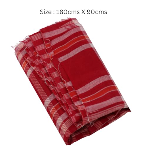 Image of Cotton Bath Towel | Soft, Thin & Lightweight Premium Handloom Gamcha | Quick-Dry, Highly Absorbent | Large Size 180 x 90 cm (72 x 36 Inches) | Color : Red | 1 Piece |