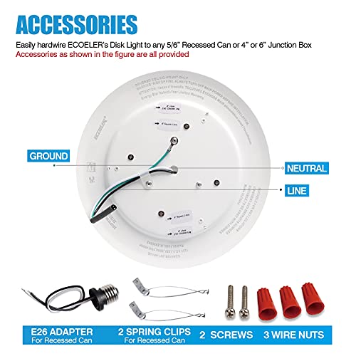 Ecoeler 6 Inch Led Low Profile Surface Mount Disk Light, Aluminum Baffle Trim, 16.5W Ultra Thin Modern Fixture Lighting, 5000K Daylight, 1000Lm, Suitable For 4/6 J-Box, Energy Star & Etl Listed #TOP6