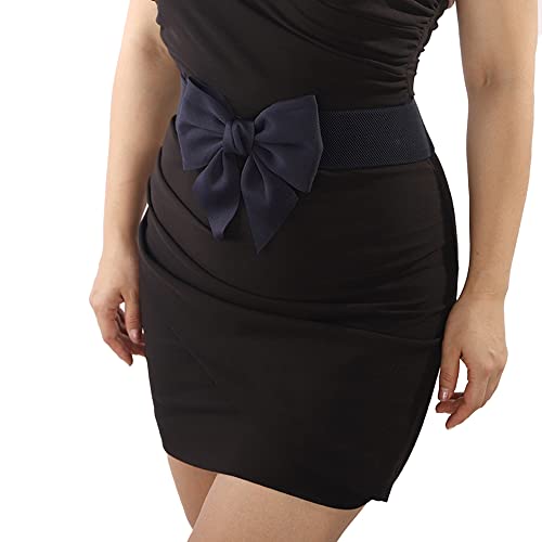 Wiwpar Sexy Bowknot Wide Elastic Waist Belts for Women Boho Vintage Wide Elastic Stretch Bow Waist Belt for Girls Women Lady Dresses(navy blue)2