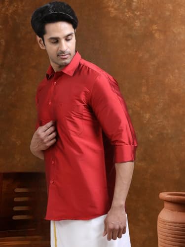 Image of Tattva Men Silk Blend Ethnic Shirt | Traditional South Indian Wear for Wedding, Festivals & Casual Wear