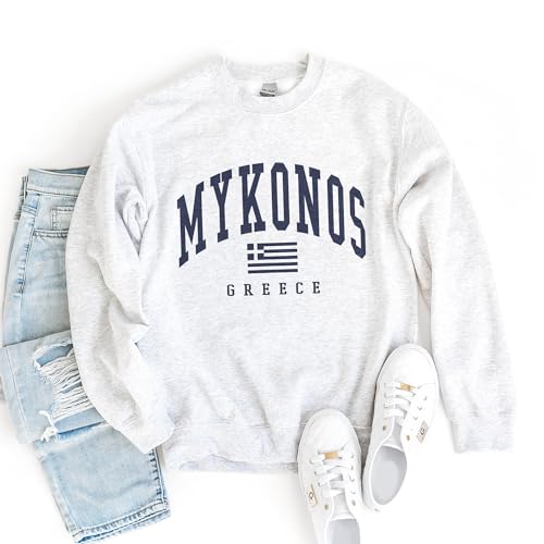 Mykonos Greece Sweatshirt, Greek Flag Pullover, Faded Vintage Aesthetic Varsity, Trendy Travel Gift For Him or Her, Unisex Crewneck Sweatshirt4