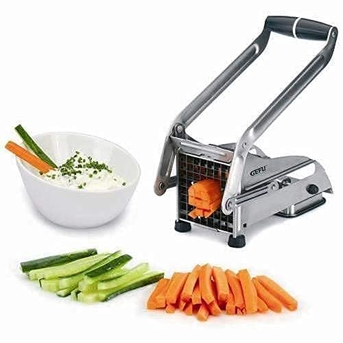 Image of Stainless Steel Home French Fries Potato Chips Strip Cutting Cutter Machine Maker Slicer Machine /Chopper Dicer with 2 Blades, MulticolourEasy Home Made French Fries Cutter, Salad Vegetable