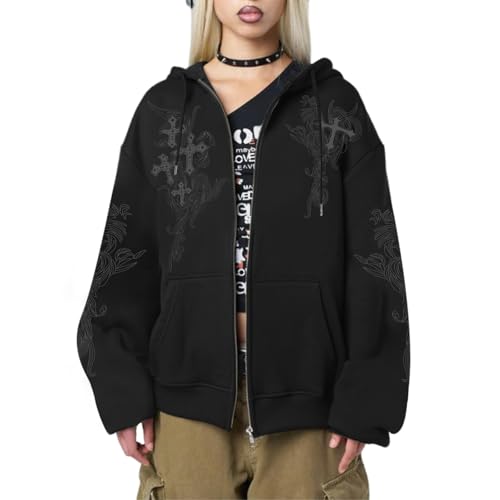 Kelxjia Y2K Zip Up Hoodie Black Medium - Image 3