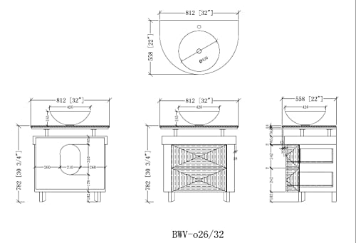 Benton Collection 32" Onyx Counter Top Verdana Vessel Sink Bathroom Vanity - Model # Bwv-026 #TOP4