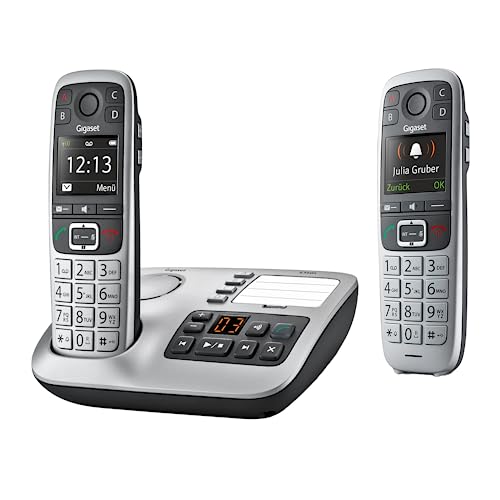Gigaset E560A & E560HX - 2 DECT-Mobilteile mit Anrufbeantworter - Schnurloses Senioren-Telefon - Notruf mit 4 Nummern - Extralaut-Taste - Tastenfeld mit extragroßen Tasten, Silber