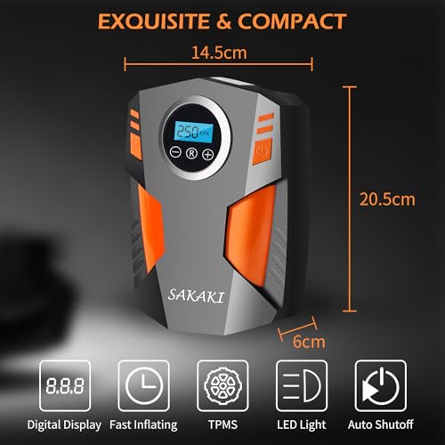 Image of Air Compressor Tire Inflator Portable 12V DC Digital Electric Car Air Pump 150 PSI, Preset Tire Pressure Auto Shutoff for Sedan SUV Tyres, Bicycles, Other Inflatables Orange
