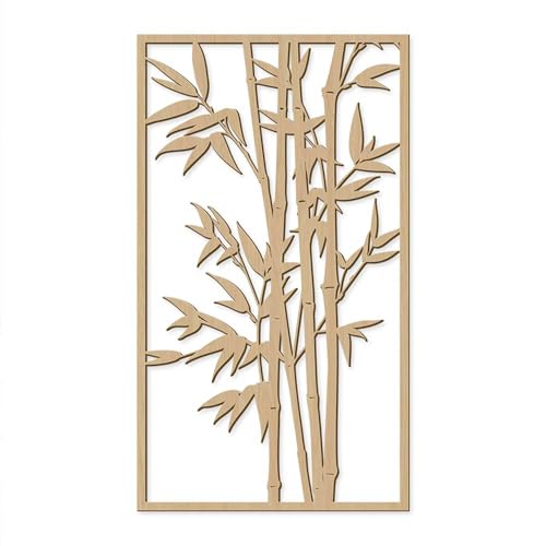 THE REPLICANT Décoration Murale Cadre Bambous Bois Découpé Naturel/Dimensions : 70 x 40 x 0,4 cm