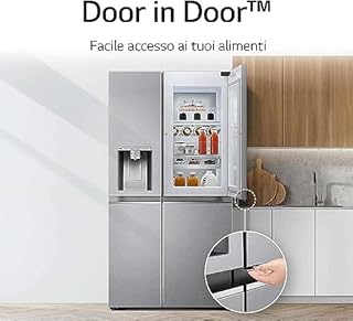 LG GSJV71PZTF Frigorifero Americano Side by Side Total No Frost con Congelatore, 635 L, Dispenser Acqua e Ghiaccio, Door Cooling, Linear Cooling, Door-in-Door - Frigo Smart con Wi-Fi e Freezer