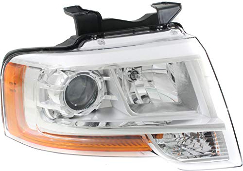 Evan-Fischer Headlight Assembly Compatible with 2015-2017 Ford Expedition Projector Type Chrome Passenger Side