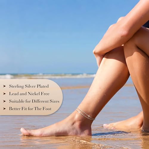Image of Kenivira Sterling Silver Ankle Bracelets for Women,Gold Dainty Layered Waterproof Anklet for Women, Anklet Set Stackable Beach Gift Adjustable Size