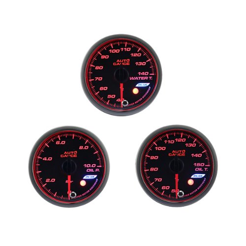 オートゲージ 水温計 油圧計 油温計 60Φ 3点セット LED2色切替 エンジェルリング ピークホールド機能付