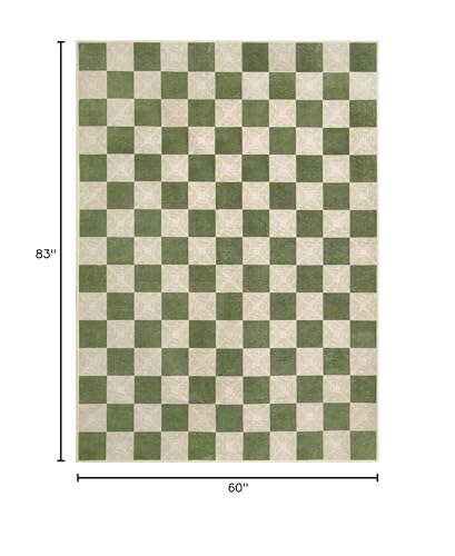 Tapete verde cuadros 5x7 ft lavable y antideslizante miniatura 2