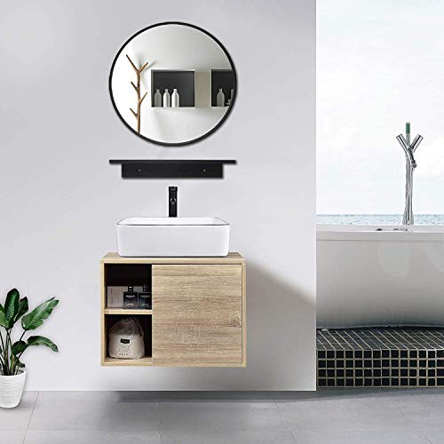 YOURLITE Cabinet Vanity, 24\' White Ceramic Sink, Wall-Mounted, Floating Bathroom Cabinet with Mirror, Shelves & Faucet, 23.6x18.9x17(LxWxH)in