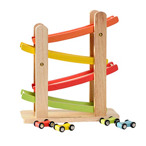 Everearth Jr. Ramp Racer. Race Track For Toddlers And 4 Wood Cars, Race Car Ramp Set #TOP1