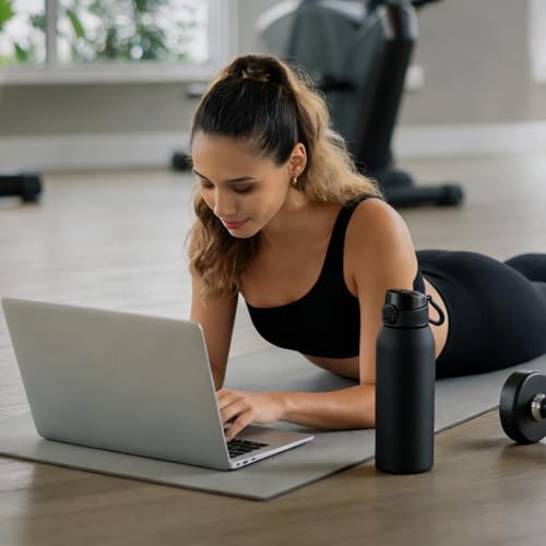 Image of Insulated Water Bottle 24 oz with Dustproof Lid, Carry Handle & Tea Infuser, BPA-Free & Leakproof, Stainless Steel Water Bottles Ideal for Fitness, Hiking, Office & Outdoor Use (Black)