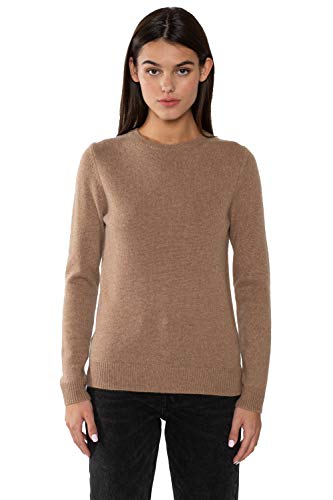 JENNIE LIU 100% Pure Cashmere 4-ply Extra Cozy Long Sleeve Crew Neck Sweater(XL, SaddleHeather)