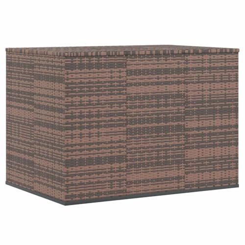 Coffre à coussins de jardin 145x100 cm marron en rotin synthétique avec vérin