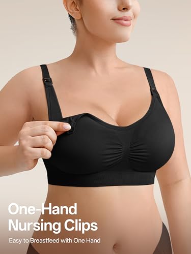 Image of Angelhood Nursing Bra 5 Pack Womens Maternity Breastfeeding Seamless Wireless Sleep Bra with Extenders