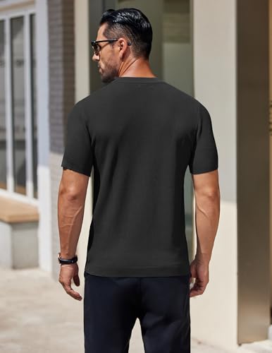 COOFANDY T-Shirt Homme en Maille à Manches Courtes Pull Basique D'été col Rond Noir M – vue 4