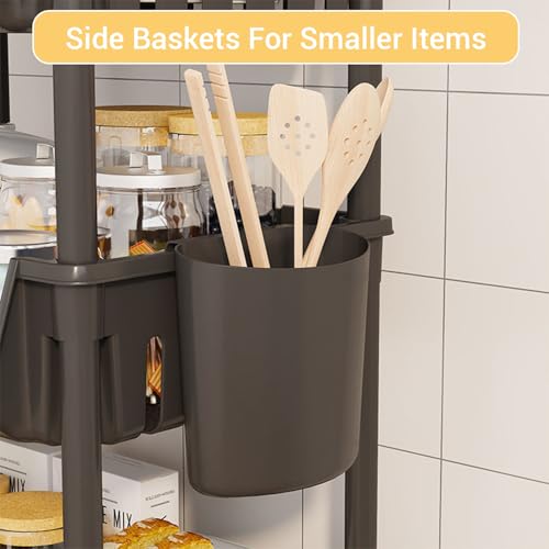 Image of Lukzer 3-Tier Multipurpose Plastic Storage Rack with Wheels & Side Hooks | Rolling Utility Organizer Shelf for Kitchen, Bathroom, Office & Home Use - 38.5 x 26 x 63 cm (Black) CH-094