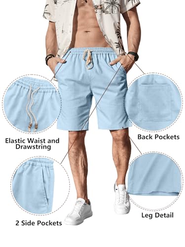 Image of Comdecevis Men's Linen Shorts Casual Elastic Waist Drawstring Summer Beach Vacation Yoga Golf Shorts with Pockets
