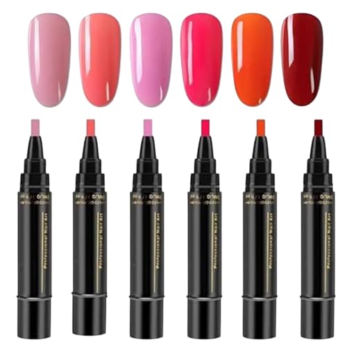Stylo Vernis à Ongles Gel 6 Couleurs - Séchage Rapide sans Lampe UV - Précision Pro - Manucure à Domicile/Voyage - Kit 8ml