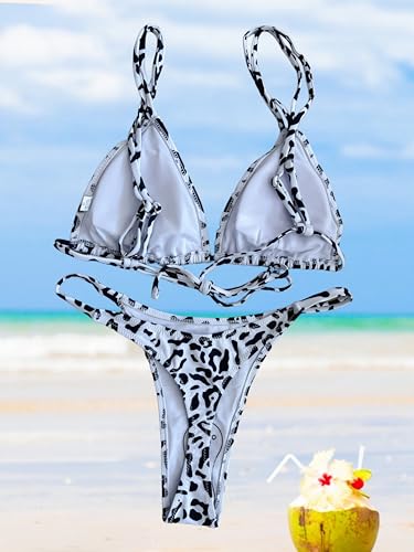 Image of Women's Sexy Thong Bottom Two Piece Bikini Double Shoulder Straps Cute Swimsuit Triangle Bathing Suit